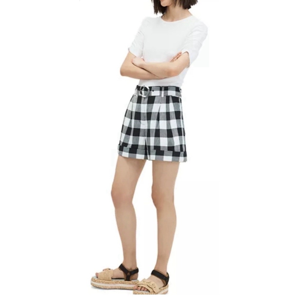 Kate Spade Black White Gingham Shorts Size 00 Belted Preppy Classic Linen